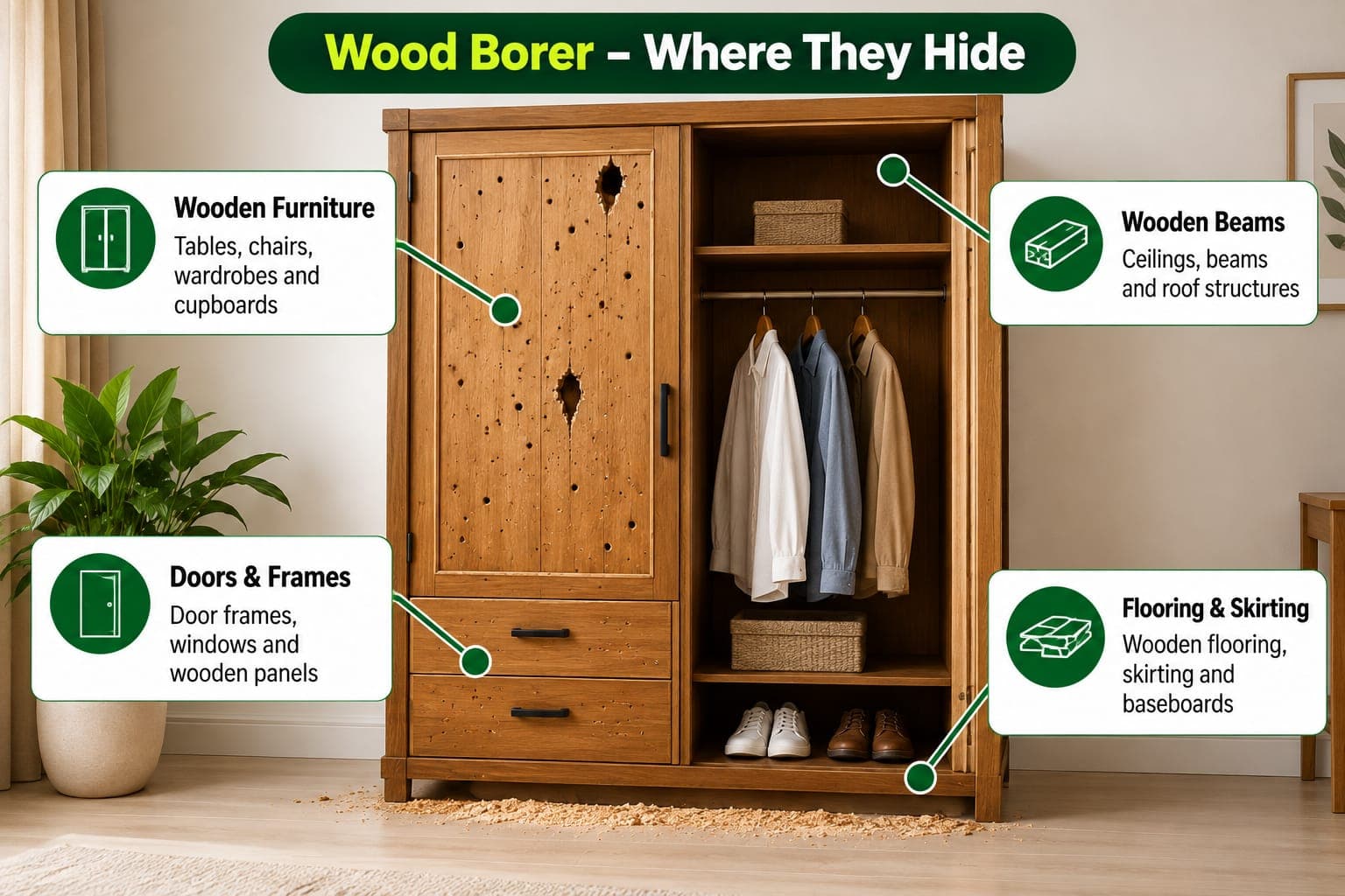 Where Do Wood Borers Commonly Hide? - Wood Borer Control in Chennai Chennai